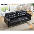 AMERLIFE Mid-Century Modern Genuine Leather Sofa, Comfy Couch for Living Room