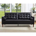 AMERLIFE Mid-Century Modern Genuine Leather Sofa, Comfy Couch for Living Room