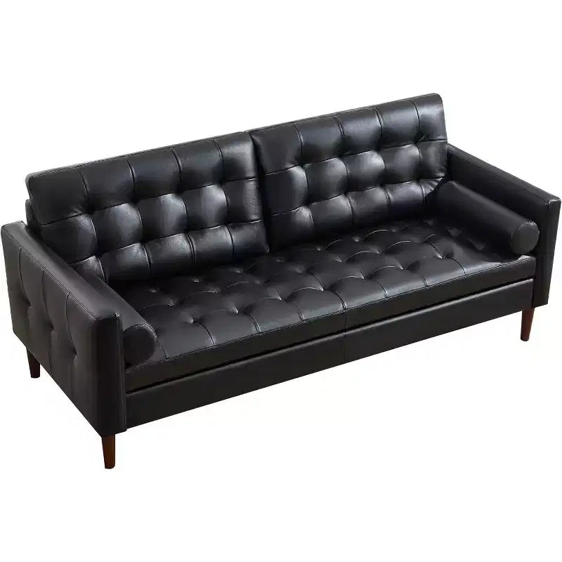 AMERLIFE Mid-Century Modern Genuine Leather Sofa, Comfy Couch for Living Room