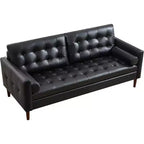 AMERLIFE Mid-Century Modern Genuine Leather Sofa, Comfy Couch for Living Room