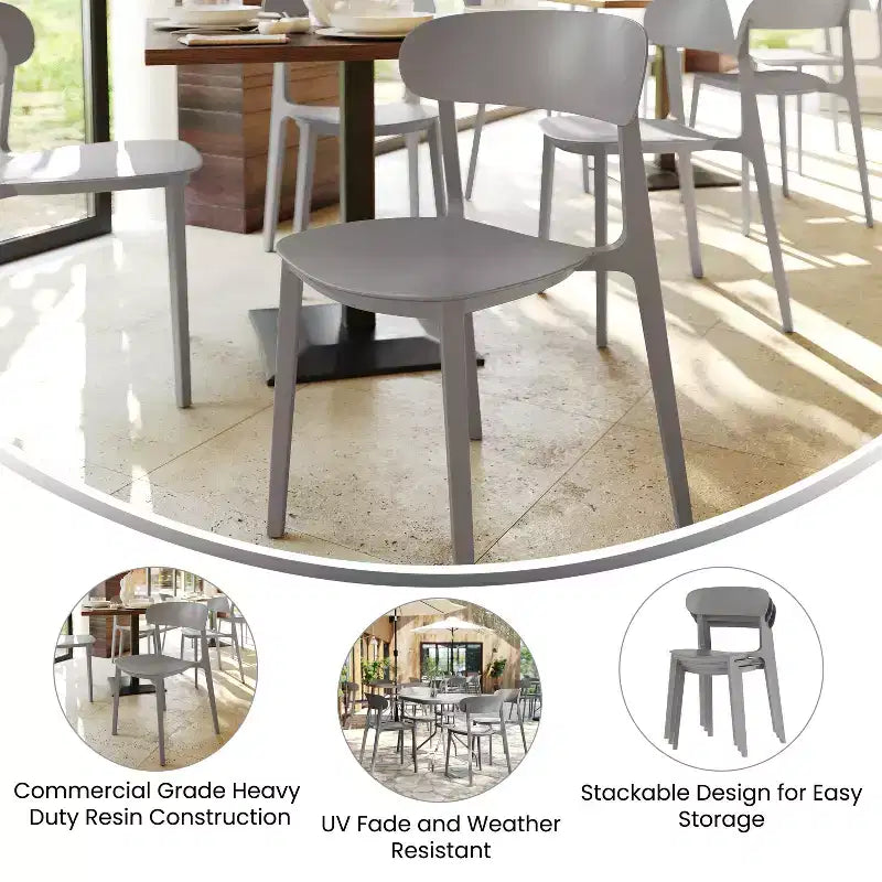 Flash Furniture Sedia da esterni e interni impilabile Dover con schienale curvo, sedia commerciale in resina per tutte le stagioni