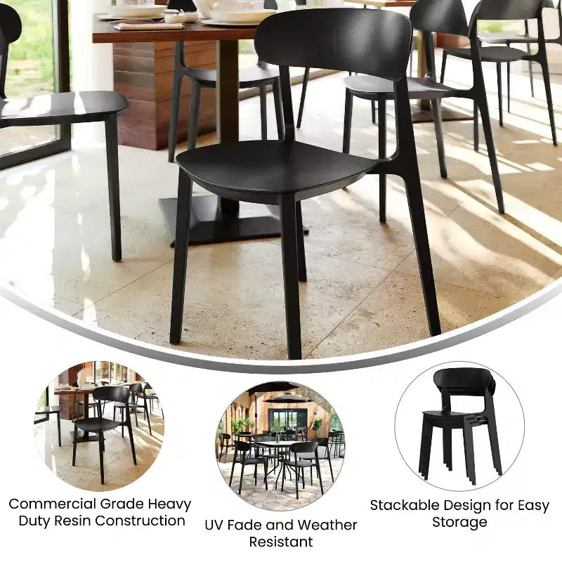 Flash Furniture Sedia da esterni e interni impilabile Dover con schienale curvo, sedia commerciale in resina per tutte le stagioni