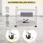 3 Tier Stainless Steel Utility Cart, 330 Lbs Kitchen Trolley with Wheels, Catering Storage Cart