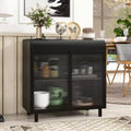CLIHOME Modern Sideboard Buffet Cabinet with Tempered Figured Glass Doors and Flip Top, Metal Frame Storage Console