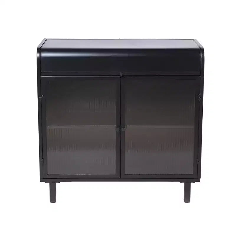 CLIHOME Credenza moderna con ante in vetro figurato temperato e piano a ribalta, consolle portaoggetti con struttura in metallo