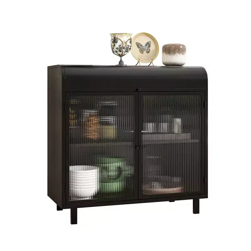 CLIHOME Credenza moderna con ante in vetro figurato temperato e piano a ribalta, consolle portaoggetti con struttura in metallo