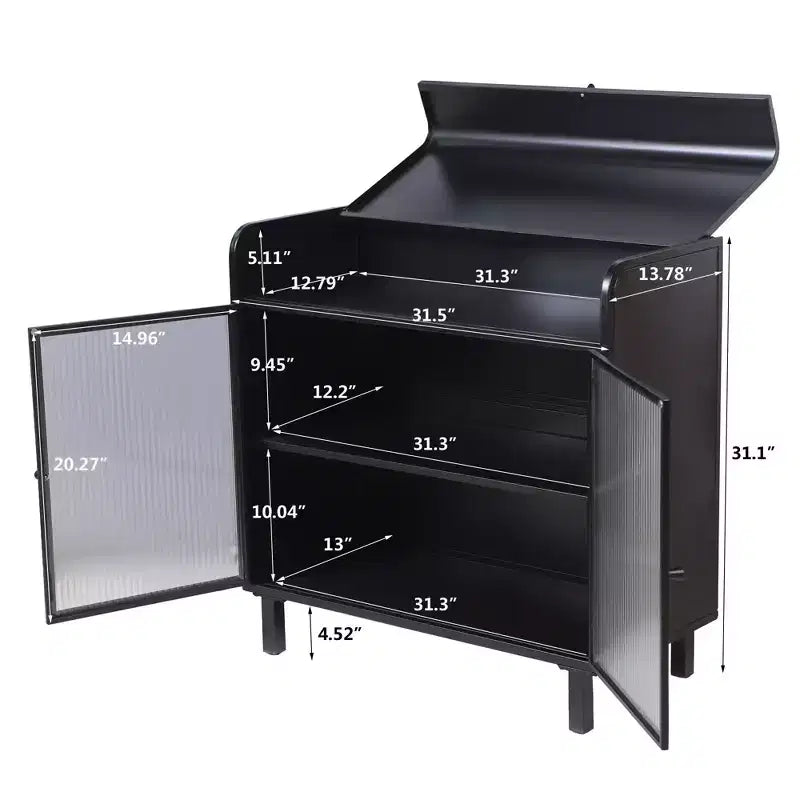 CLIHOME Credenza moderna con ante in vetro figurato temperato e piano a ribalta, consolle portaoggetti con struttura in metallo