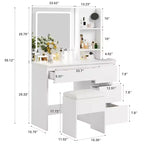 Vanity Desk with LED Mirror - Makeup Vanity Desk with 4 Drawers, Power Outlets, Storage Stool, Storage Shelves, and Hair Dryer Holder