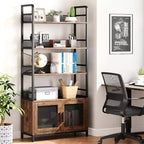 Libreria Industriale con Armadietto, Scaffale Aperto a 4 Ripiani, Mensola Espositiva, Alta 180 cm, Per Camera da Letto, Soggiorno, Ufficio, Marrone