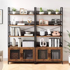Libreria Industriale con Armadietto, Scaffale Aperto a 4 Ripiani, Mensola Espositiva, Alta 180 cm, Per Camera da Letto, Soggiorno, Ufficio, Marrone