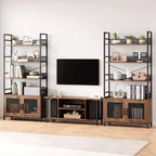 Libreria Industriale con Armadietto, Scaffale Aperto a 4 Ripiani, Mensola Espositiva, Alta 180 cm, Per Camera da Letto, Soggiorno, Ufficio, Marrone