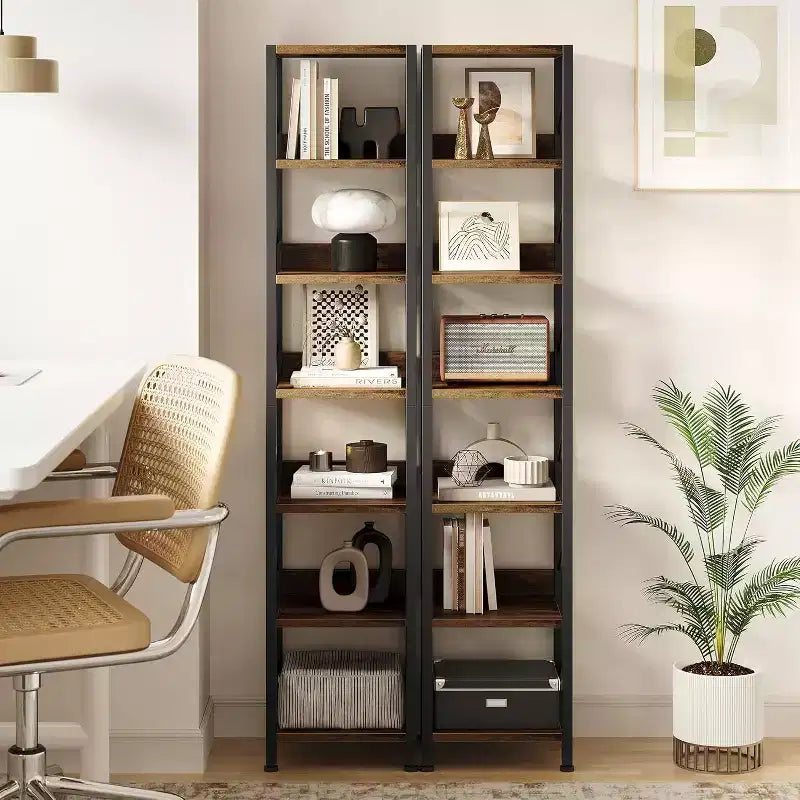 Libreria Industriale con Armadietto, Scaffale Aperto a 4 Ripiani, Mensola Espositiva, Alta 180 cm, Per Camera da Letto, Soggiorno, Ufficio, Marrone