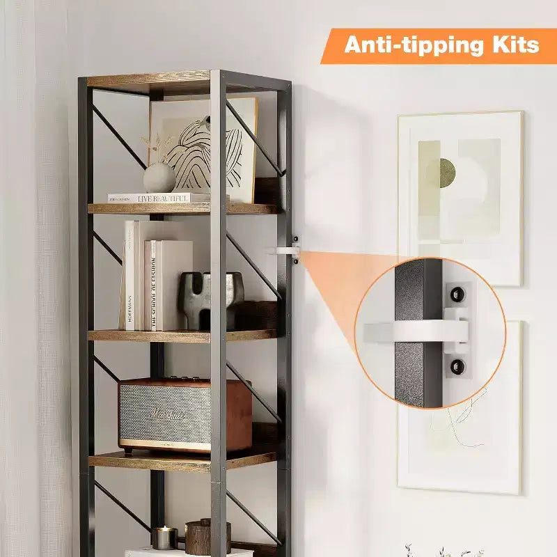 Libreria Industriale con Armadietto, Scaffale Aperto a 4 Ripiani, Mensola Espositiva, Alta 180 cm, Per Camera da Letto, Soggiorno, Ufficio, Marrone