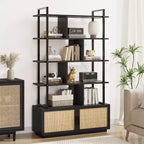 Libreria Industriale con Armadietto, Scaffale Aperto a 4 Ripiani, Mensola Espositiva, Alta 180 cm, Per Camera da Letto, Soggiorno, Ufficio, Marrone