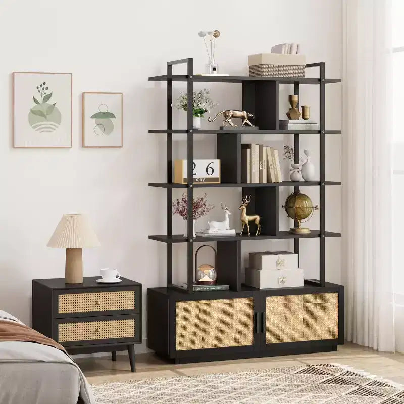 Libreria Industriale con Armadietto, Scaffale Aperto a 4 Ripiani, Mensola Espositiva, Alta 180 cm, Per Camera da Letto, Soggiorno, Ufficio, Marrone