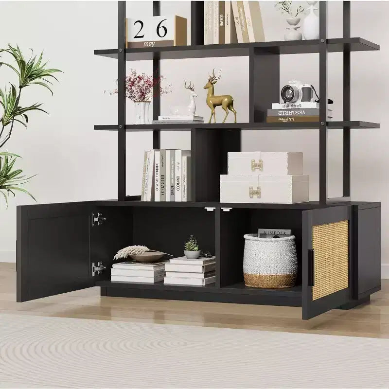 Libreria Industriale con Armadietto, Scaffale Aperto a 4 Ripiani, Mensola Espositiva, Alta 180 cm, Per Camera da Letto, Soggiorno, Ufficio, Marrone