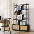 Libreria Industriale con Armadietto, Scaffale Aperto a 4 Ripiani, Mensola Espositiva, Alta 180 cm, Per Camera da Letto, Soggiorno, Ufficio, Marrone