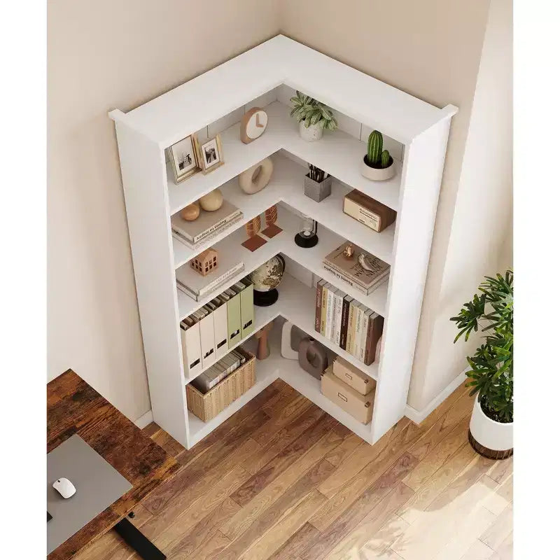 Corner Bookshelf 72.8in Farmhouse Bookcase Large Bookshelves Tall 5 Tier Corner Shelf L Shaped Bookshelf Storage Display Rack