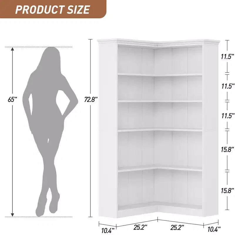 Corner Bookshelf 72.8in Farmhouse Bookcase Large Bookshelves Tall 5 Tier Corner Shelf L Shaped Bookshelf Storage Display Rack