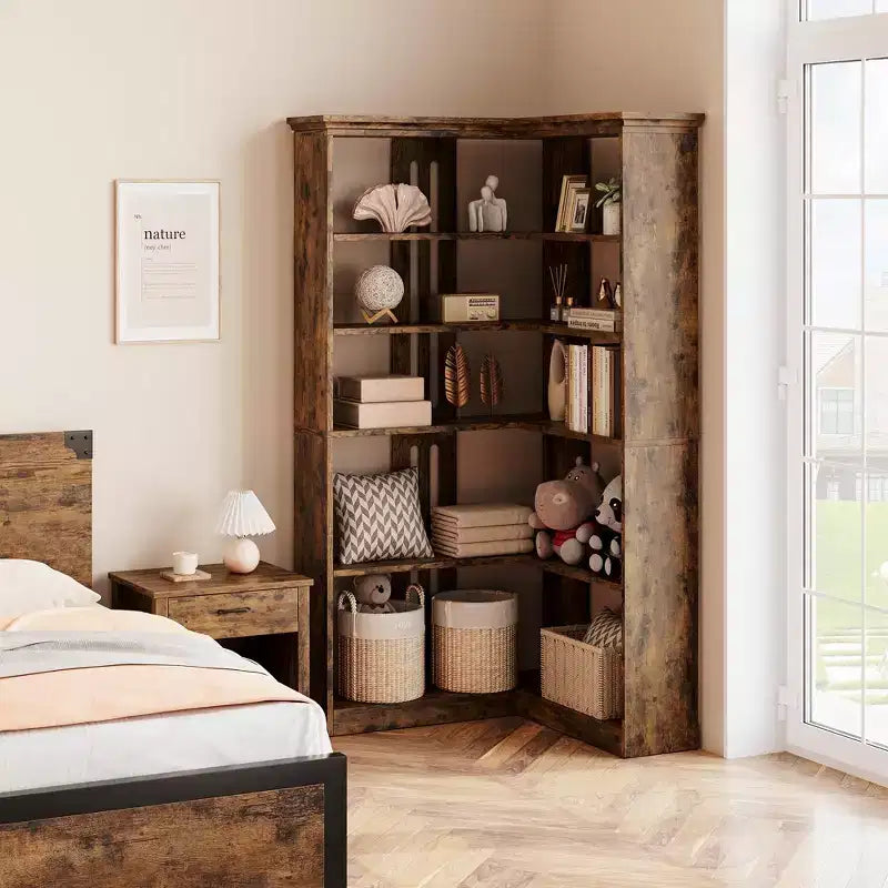 Corner Bookshelf 72.8in Farmhouse Bookcase Large Bookshelves Tall 5 Tier Corner Shelf L Shaped Bookshelf Storage Display Rack