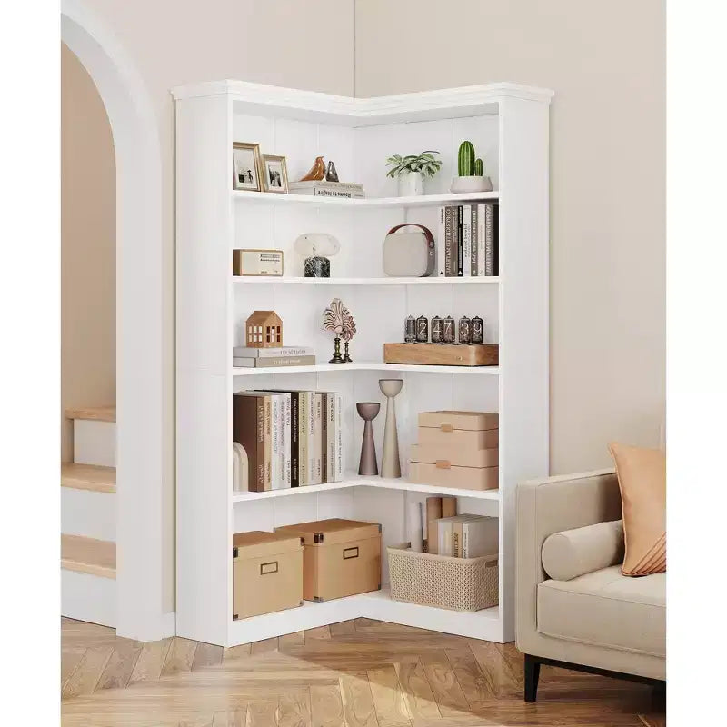 Corner Bookshelf 72.8in Farmhouse Bookcase Large Bookshelves Tall 5 Tier Corner Shelf L Shaped Bookshelf Storage Display Rack