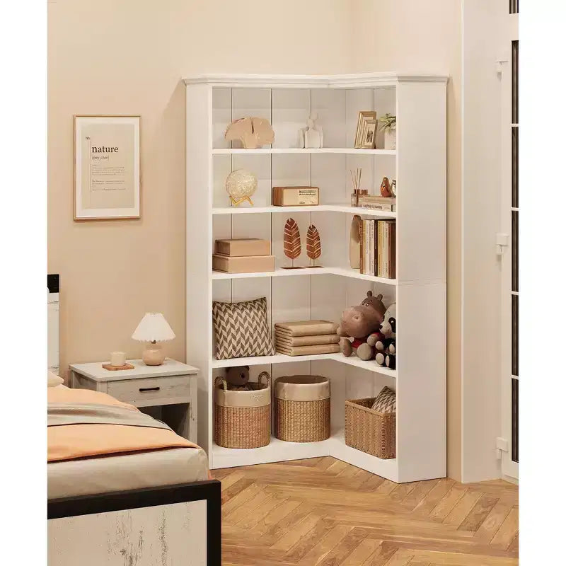 Corner Bookshelf 72.8in Farmhouse Bookcase Large Bookshelves Tall 5 Tier Corner Shelf L Shaped Bookshelf Storage Display Rack
