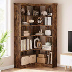 Corner Bookshelf 72.8in Farmhouse Bookcase Large Bookshelves Tall 5 Tier Corner Shelf L Shaped Bookshelf Storage Display Rack