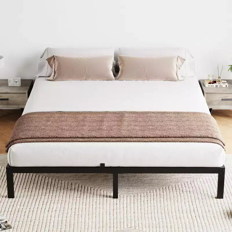 Struttura letto, nessuna rete a molle richiesta, struttura letto in metallo a piattaforma resistente con doghe in metallo e spazio contenitore sotto il letto, facile da montare, nero