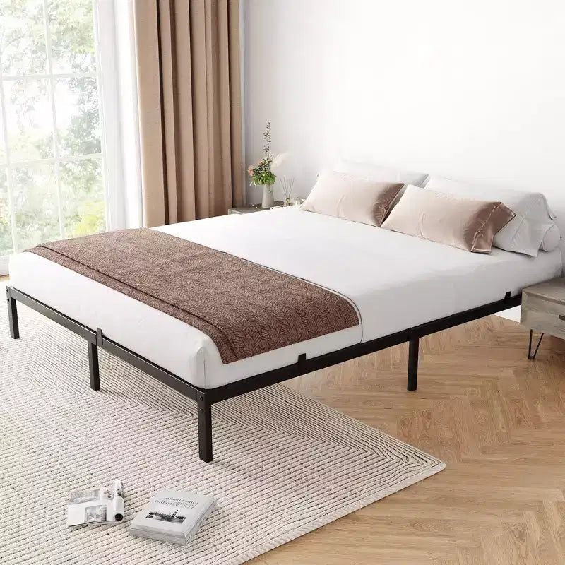 Struttura letto, nessuna rete a molle richiesta, struttura letto in metallo a piattaforma resistente con doghe in metallo e spazio contenitore sotto il letto, facile da montare, nero