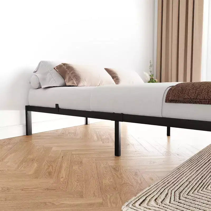 Struttura letto, nessuna rete a molle richiesta, struttura letto in metallo a piattaforma resistente con doghe in metallo e spazio contenitore sotto il letto, facile da montare, nero