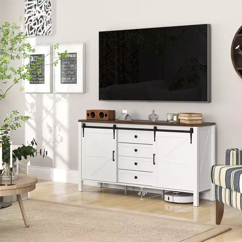 HOMCOM Credenza a buffet in stile rustico da 150 cm con piano spesso, mobile bar da caffè con ante scorrevoli a granaio, cassetti, ripiani regolabili