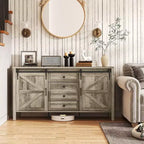 HOMCOM Credenza a buffet in stile rustico da 150 cm con piano spesso, mobile bar da caffè con ante scorrevoli a granaio, cassetti, ripiani regolabili