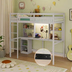 Costway Twin Loft Bed with LED Light & Power Outlet Desk Storage Shelves & Cabinet