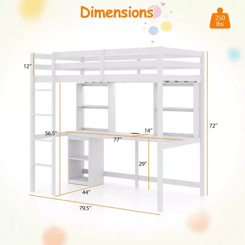 Costway Twin Loft Bed with LED Light & Power Outlet Desk Storage Shelves & Cabinet