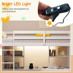 Costway Twin Loft Bed with LED Light & Power Outlet Desk Storage Shelves & Cabinet