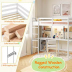 Costway Twin Loft Bed with LED Light & Power Outlet Desk Storage Shelves & Cabinet