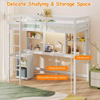 Costway Twin Loft Bed with LED Light & Power Outlet Desk Storage Shelves & Cabinet