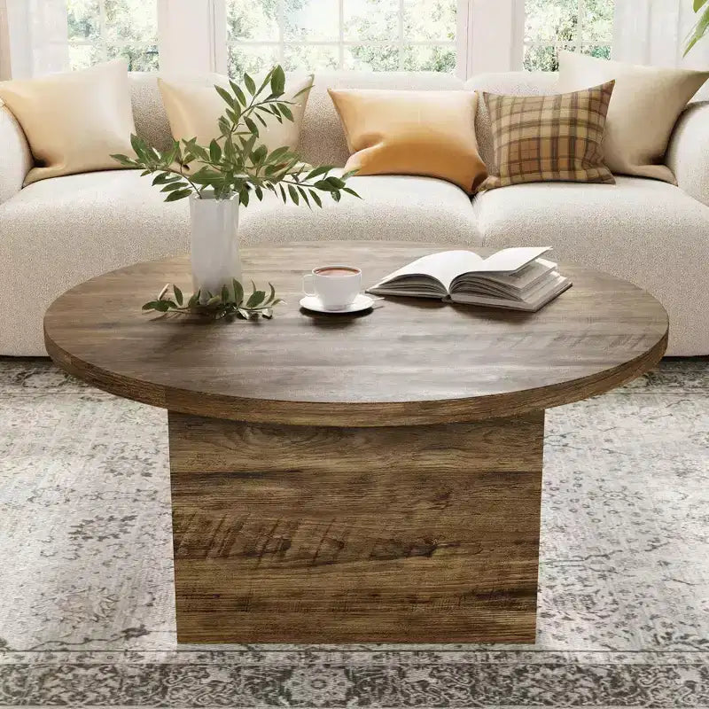 Dyonery Round Coffee Table,35-Inch Engineered Wood Coffee Table for Living Room, Center Low Cocktail Tea TableWhite