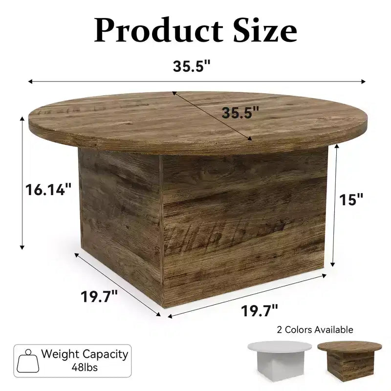 Dyonery Round Coffee Table,35-Inch Engineered Wood Coffee Table for Living Room, Center Low Cocktail Tea TableWhite