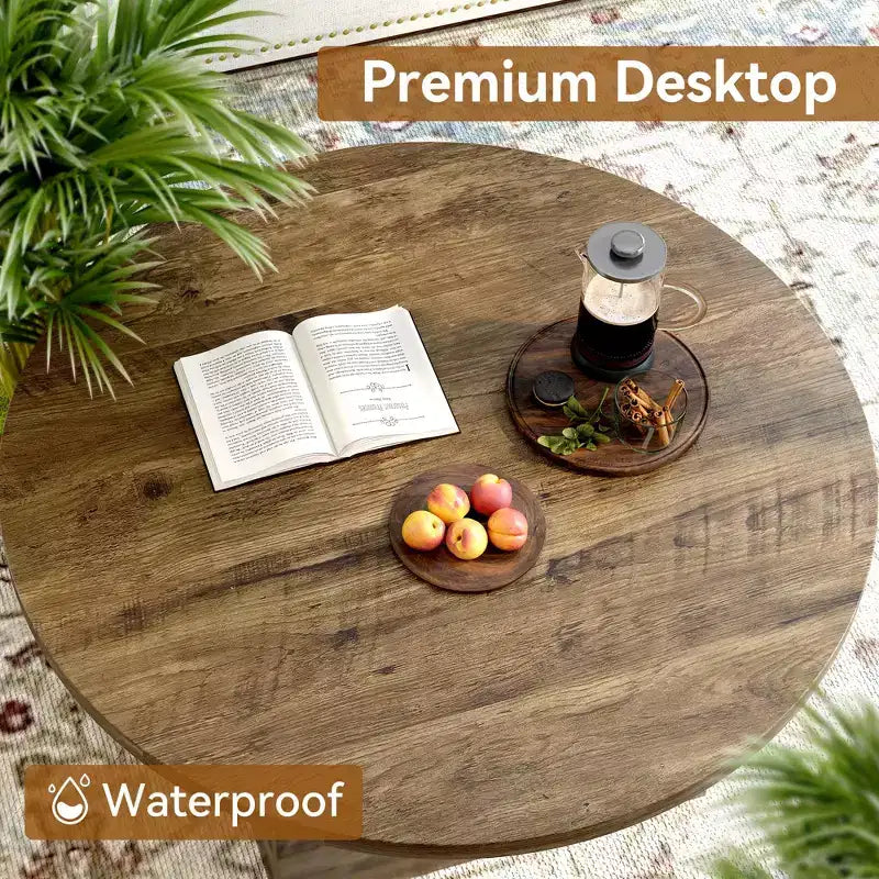 Dyonery Round Coffee Table,35-Inch Engineered Wood Coffee Table for Living Room, Center Low Cocktail Tea TableWhite