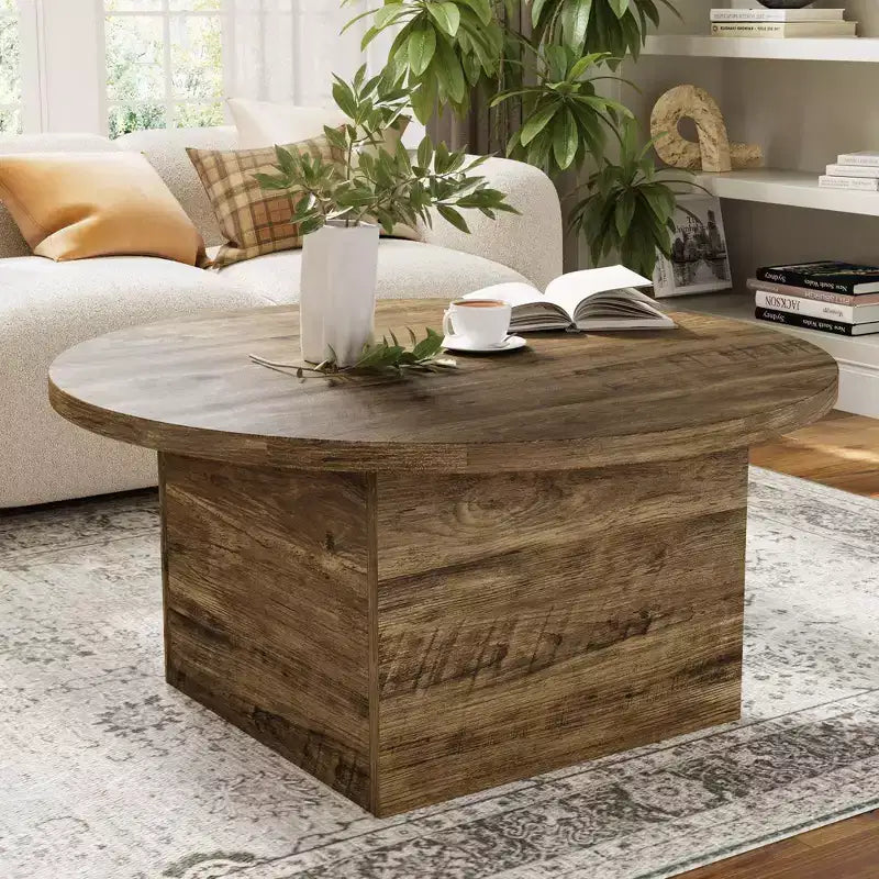 Dyonery Round Coffee Table,35-Inch Engineered Wood Coffee Table for Living Room, Center Low Cocktail Tea TableWhite