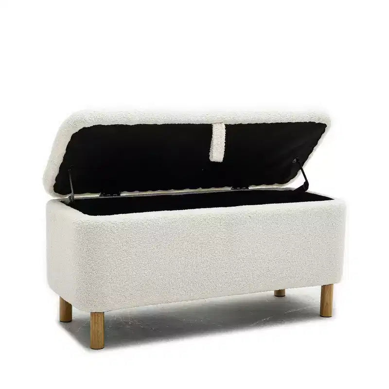 Okak Modern Pull-Open Top Comfy Boucle Ottoman Bench with Storage,Upholstered Storage Ottoman for Bedroom,Entrance