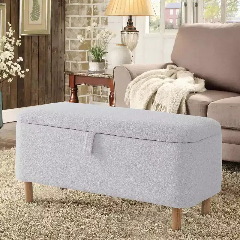 Okak Modern Pull-Open Top Comfy Boucle Ottoman Bench with Storage,Upholstered Storage Ottoman for Bedroom,Entrance