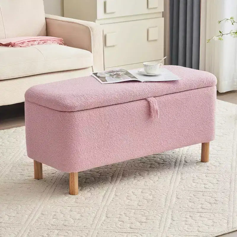 Okak Modern Pull-Open Top Comfy Boucle Ottoman Bench with Storage,Upholstered Storage Ottoman for Bedroom,Entrance