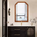 MAYEERTY 24 x 36 Solid Wood Frame Rounded Corner Decorative Mirror for Bedroom Bathroom Living Room Yellowish Brown