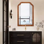 MAYEERTY 24 x 36 Solid Wood Frame Rounded Corner Decorative Mirror for Bedroom Bathroom Living Room Yellowish Brown