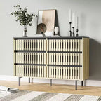 Okak Minimalist Fluted Dresser with 6 Drawers, Modern Clothes Storage Cabinet Two-tone Design Large Capacity for Bedroom Hallway Living Room