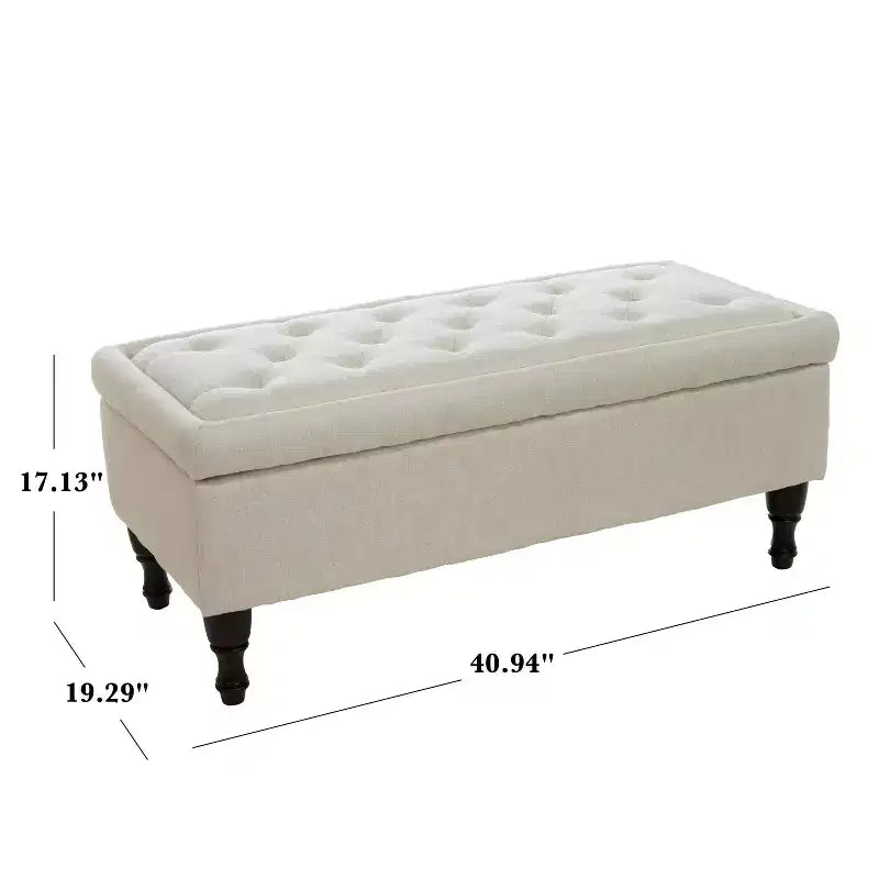 Okak Storage Ottoman Bench with Tufted Button Upholstered Multifunctional Footrest Stool Bed Bench with Spindle Wood Legs for Couch Bedroom