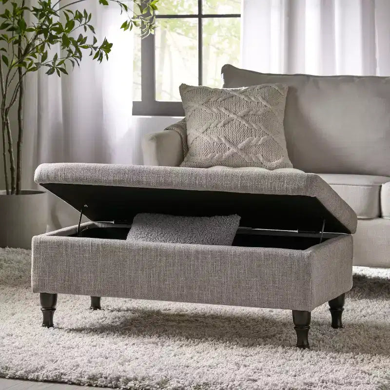 Okak Storage Ottoman Bench with Tufted Button Upholstered Multifunctional Footrest Stool Bed Bench with Spindle Wood Legs for Couch Bedroom