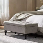 Okak Storage Ottoman Bench with Tufted Button Upholstered Multifunctional Footrest Stool Bed Bench with Spindle Wood Legs for Couch Bedroom